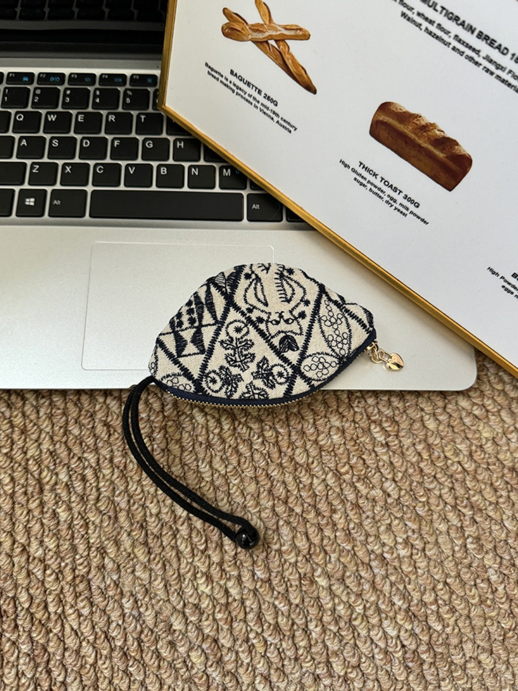 Cosbai - Pull-String Embroidery Keychain Pouch