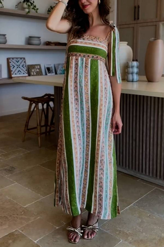 Vintage Color Striped Print Maxi Dress