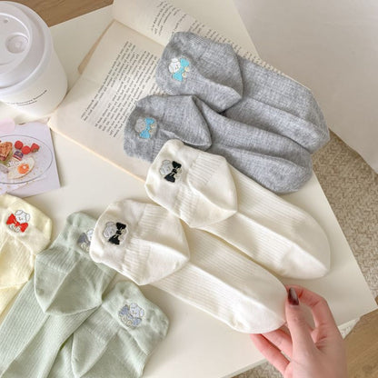 Rufia - Embroidered Bow Bear Low-Cut Socks