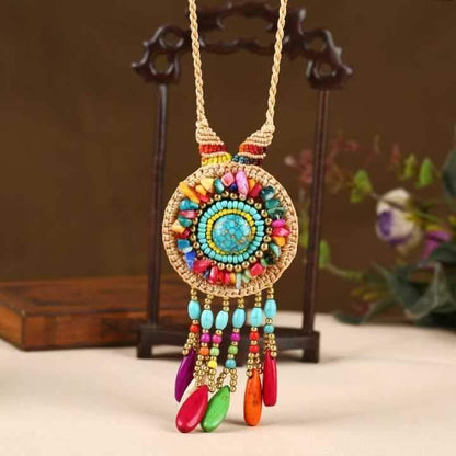 Hand-Woven Folk Style Tibet Spike Long Necklace
