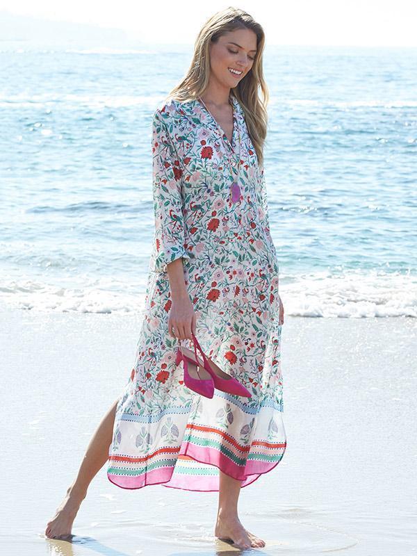 Print Long Sleeve Beach Swimwear Cover Up