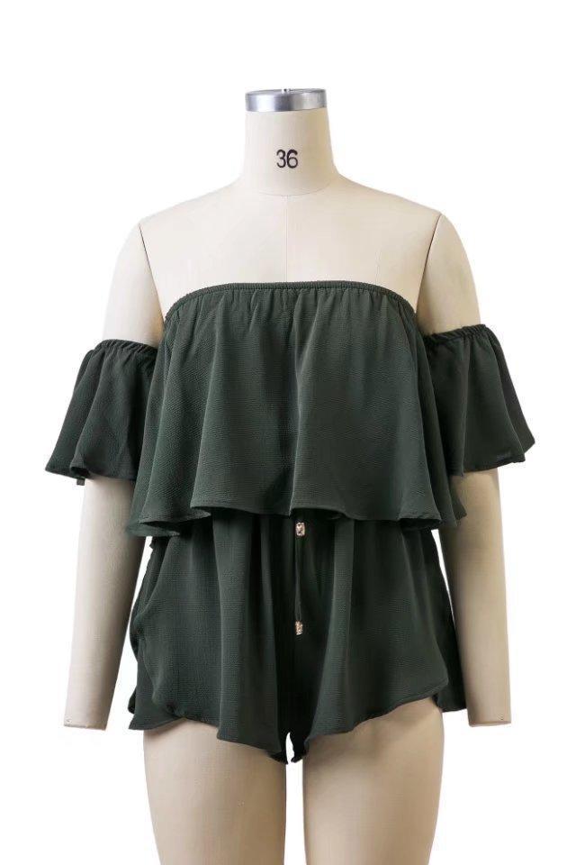 2018 New Arrival Off Shoulder Ruffle Spilled Shoulder Jumpsuit