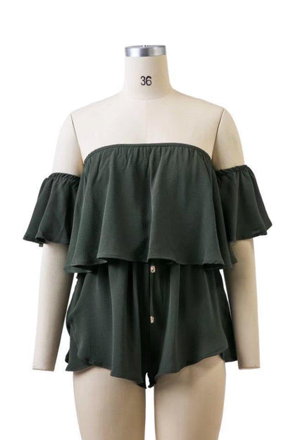 2018 New Arrival Off Shoulder Ruffle Spilled Shoulder Jumpsuit