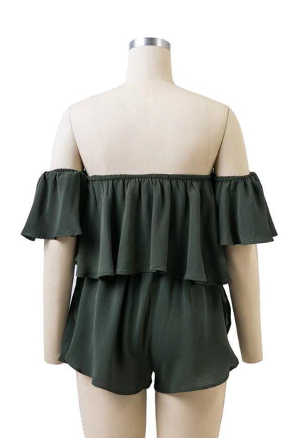 2018 New Arrival Off Shoulder Ruffle Spilled Shoulder Jumpsuit