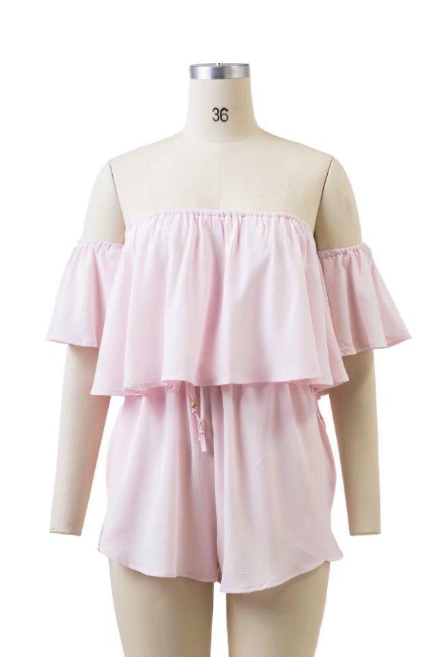 2018 New Arrival Off Shoulder Ruffle Spilled Shoulder Jumpsuit
