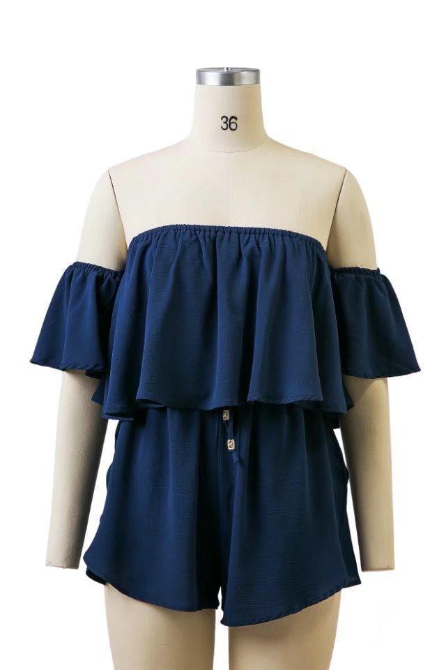 2018 New Arrival Off Shoulder Ruffle Spilled Shoulder Jumpsuit
