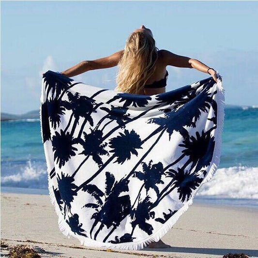 Hot Sale Tree Printed Fringed Beach Towel Sun Shawl Variety Scarf Yoga Cushion Mat