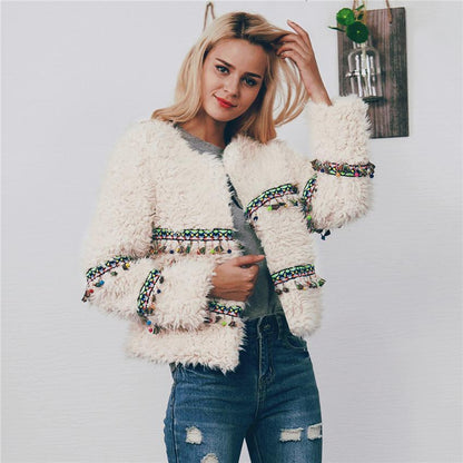 Winter Imitation Lamp Fur Tassel Short Coat Soft Jacket