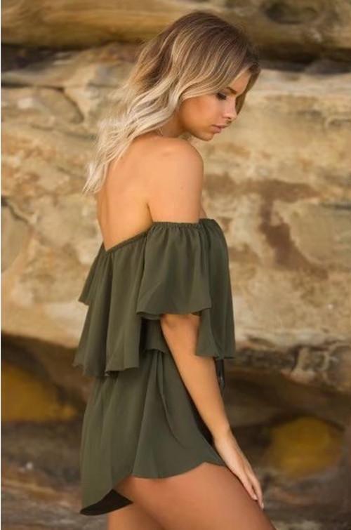 2018 New Arrival Off Shoulder Ruffle Spilled Shoulder Jumpsuit