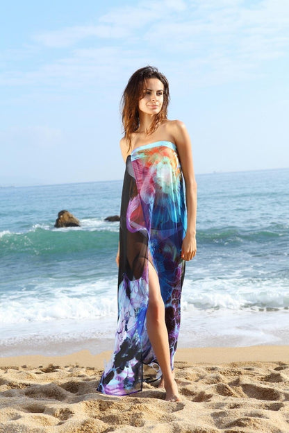 Hot Sexy Chiffon Strapless Backless Split Beach Bikini Cover Up