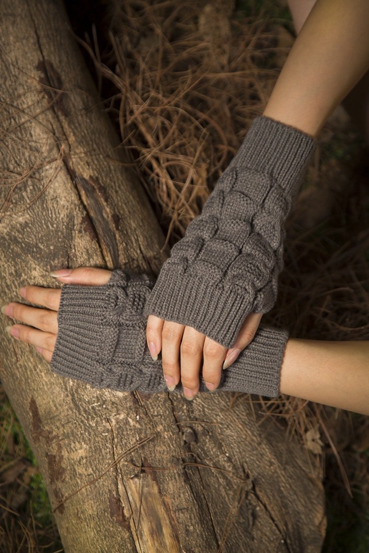 Half Refers To The Warm Knit Typing Women S Thick Wool Half Palm Gloves - 3