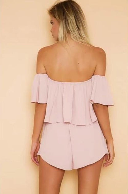 2018 New Arrival Off Shoulder Ruffle Spilled Shoulder Jumpsuit