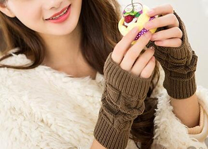Half Refers To The Warm Knit Typing Women S Thick Wool Half Palm Gloves - 3