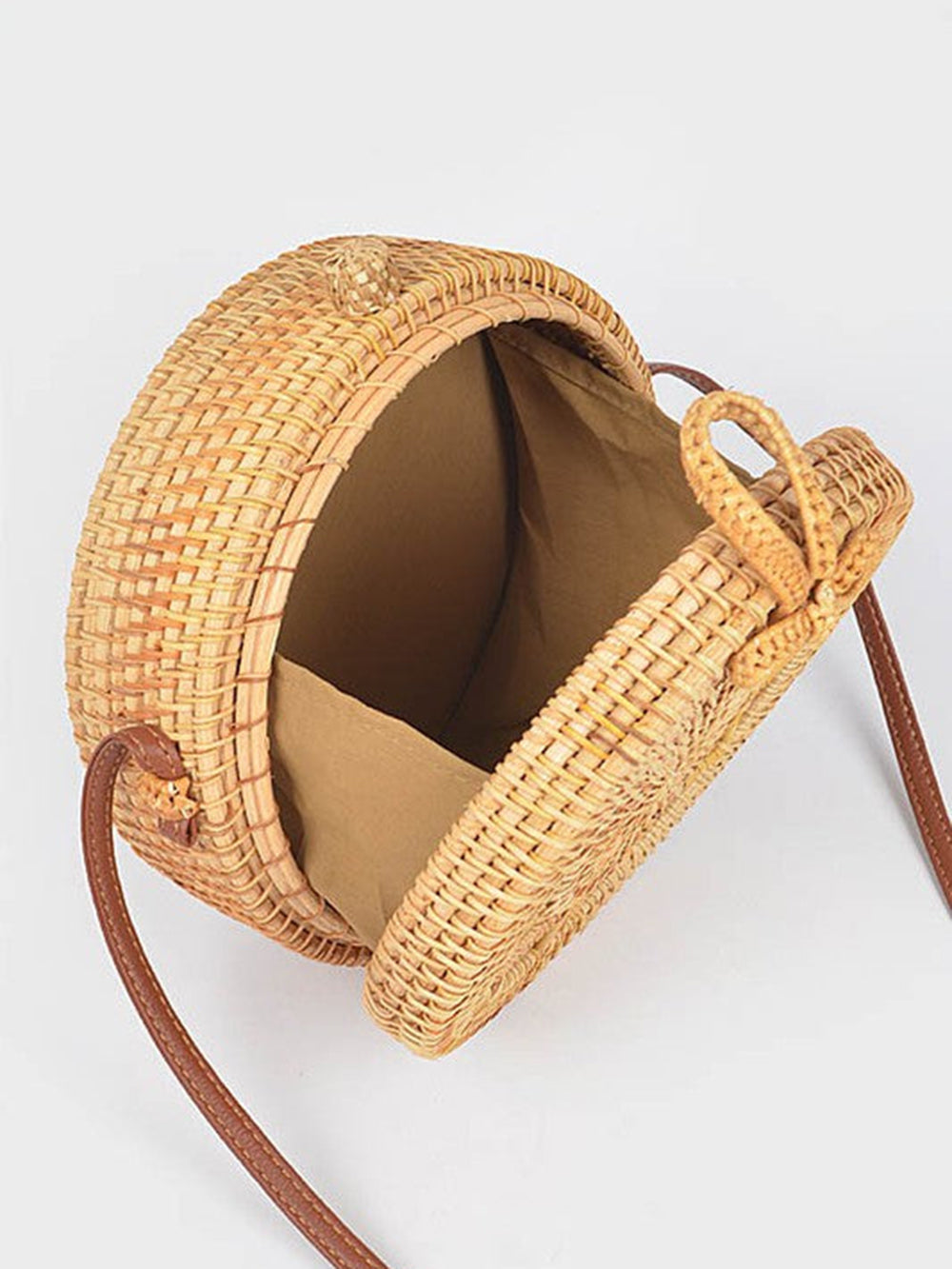 Round Rattan Bag With Sunburst Pattern
