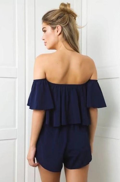 2018 New Arrival Off Shoulder Ruffle Spilled Shoulder Jumpsuit