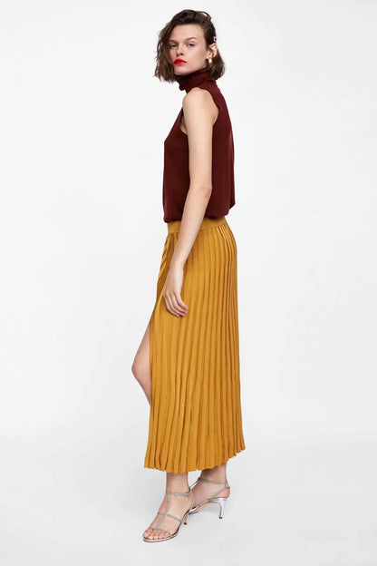 Knit High Waist Split Maxi Skirt