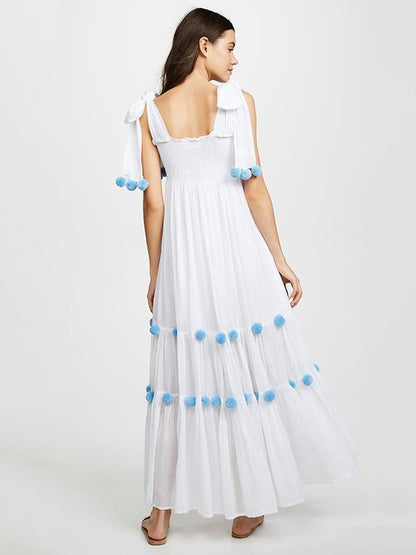 2018 Summer Boho Pompoms Split Beach Maxi Dress