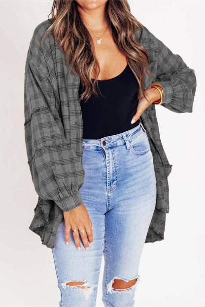 Women's Mineral Washed Button Down Plaid Flannel Shirt