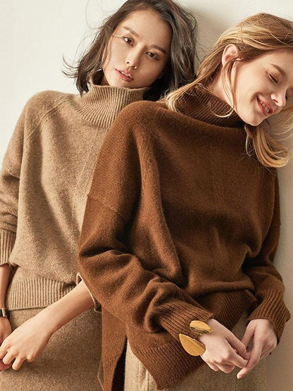 Casual Knitting Solid Color High-Neck Sweater Tops