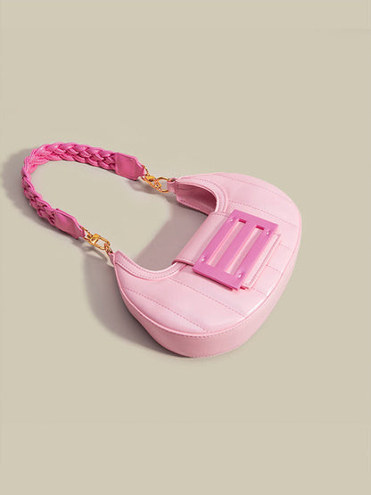 Color-Block Weave Zipper Saddle Bag