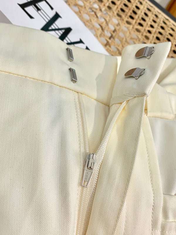 Loose Wide Leg Drawstring Pleated Solid Color Pants Trousers