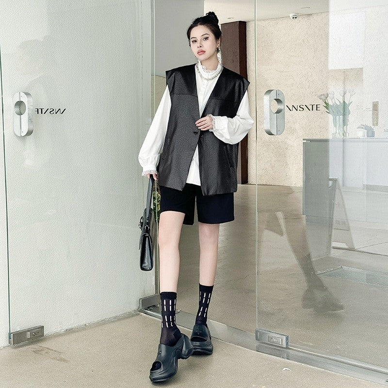 Ribbed Jacquard Solid Color Vest