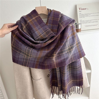 Color Block Plaid Fringe Scarf