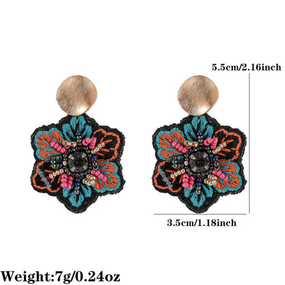 Earwish - Boho Fabric Floral Earrings - Blue / Green