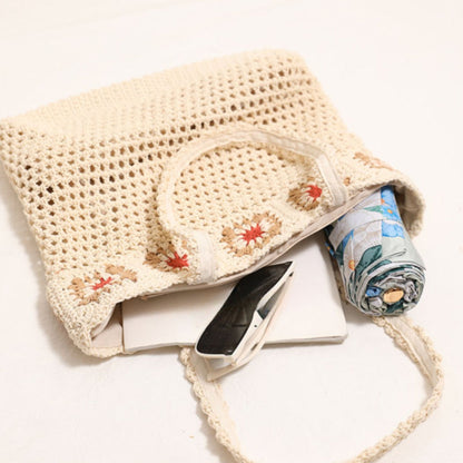 Cosbai - Large Crochet Flower Shoulder Bag - Vintage &amp; Spacious
