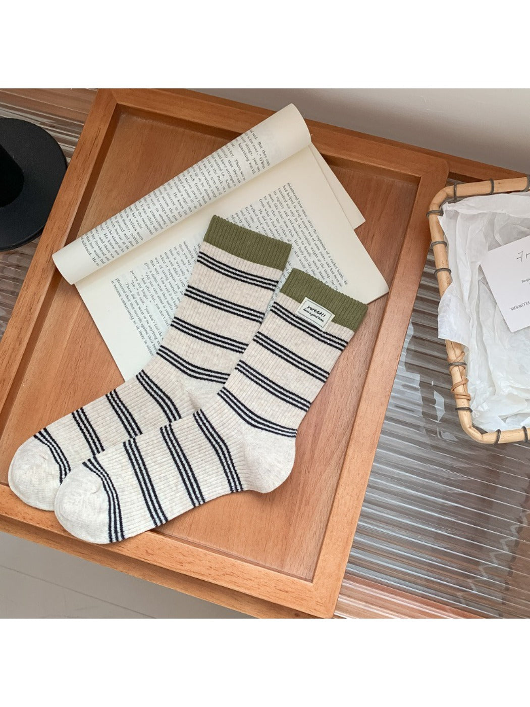 Rufia - Striped Breathable Mid-calf Socks for Women