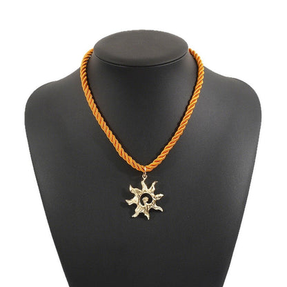 Colorful Rope Heart Sun Pendant Necklace