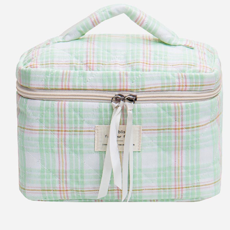 Simple Plaid Large Capacity Makeup Bag