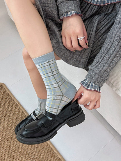 Rufia - Mid-Calf Capsule Socks with Plaid Patterns