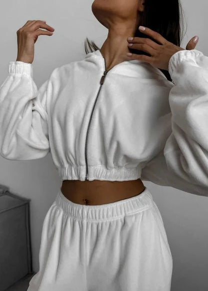 Zip-Up Hoodie Two-Piece Set Cotton Blend