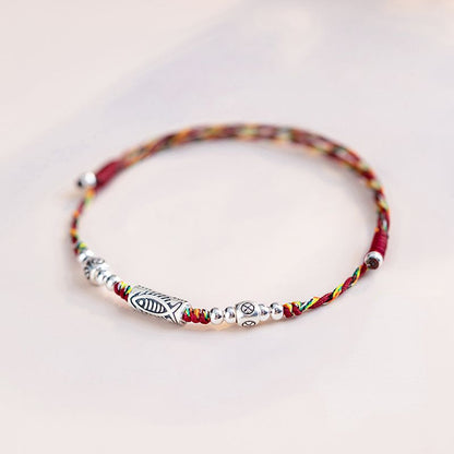 Original 925 Sterling Silver Koi Fish Bracelet Women'S Autumn Red Rope Weaving Vintage Small Gift Anklet