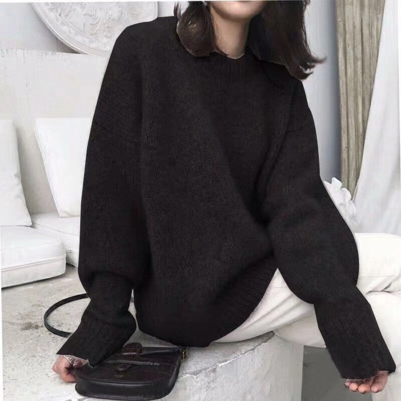 Solid Color Loose Fit Mohair Sweater