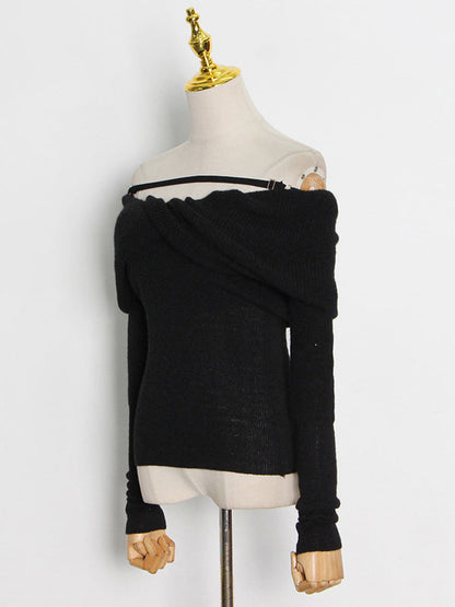 Original Stylish Off-The-Shoulder Long Sleeves Sweater Top
