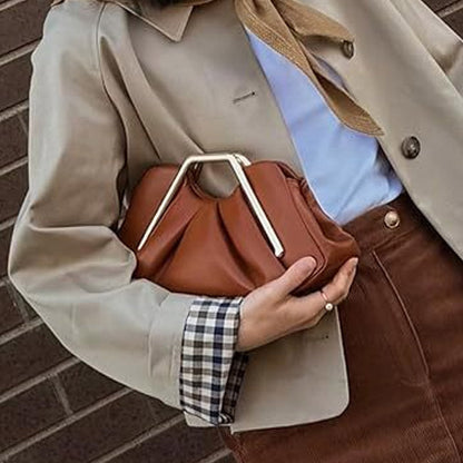 Minimalist Cloud Ruched Evening PU Leather Handbag
