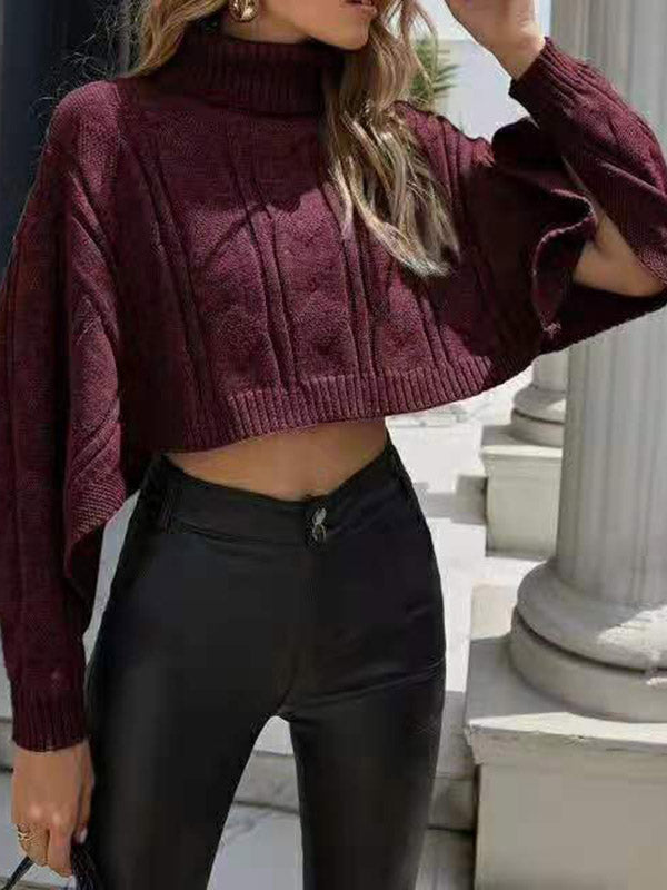 High-Neck Long Sleeve Loose Sweater Top