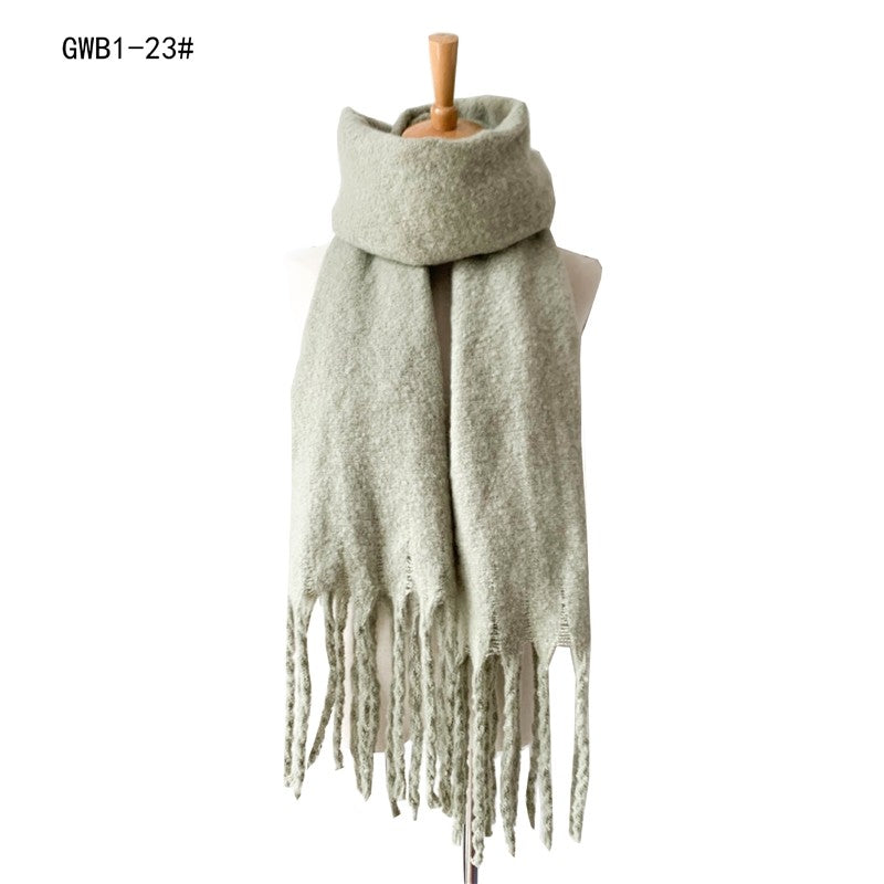 Winter Tassel Thickened Solid Color Scarf Shawl