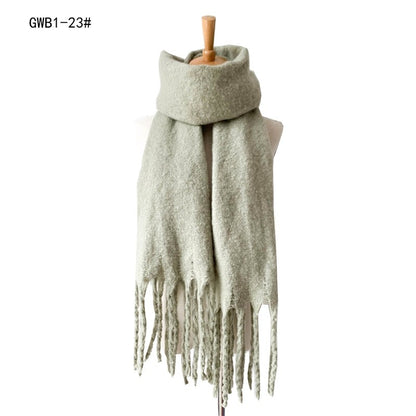 Winter Tassel Thickened Solid Color Scarf Shawl