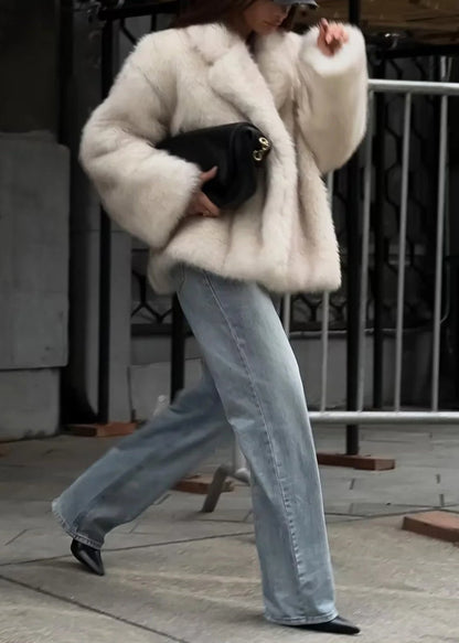 Faux Fur Jacket With Tailored Suit Collar