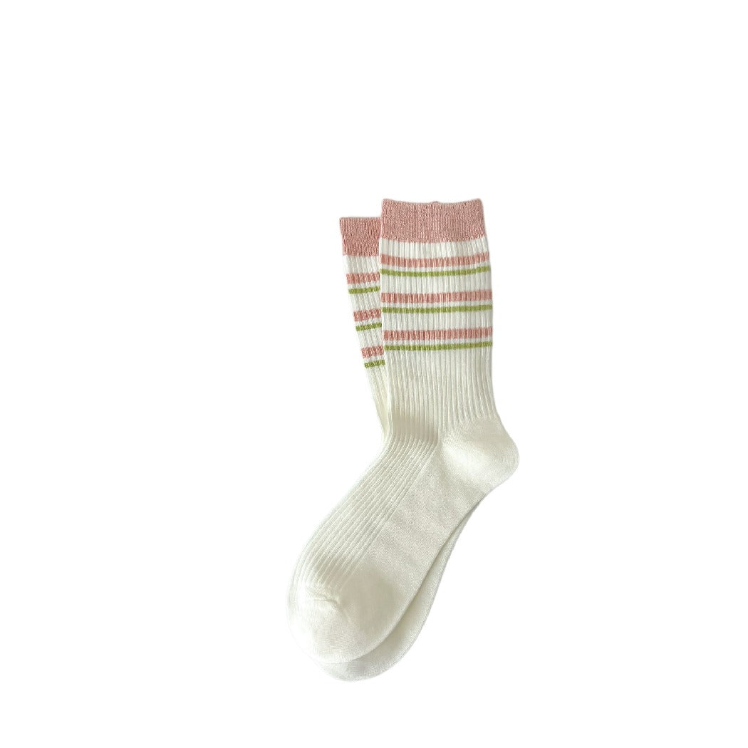 Rufia - Striped Crew Mid-calf Socks - Cute &amp; Sweet