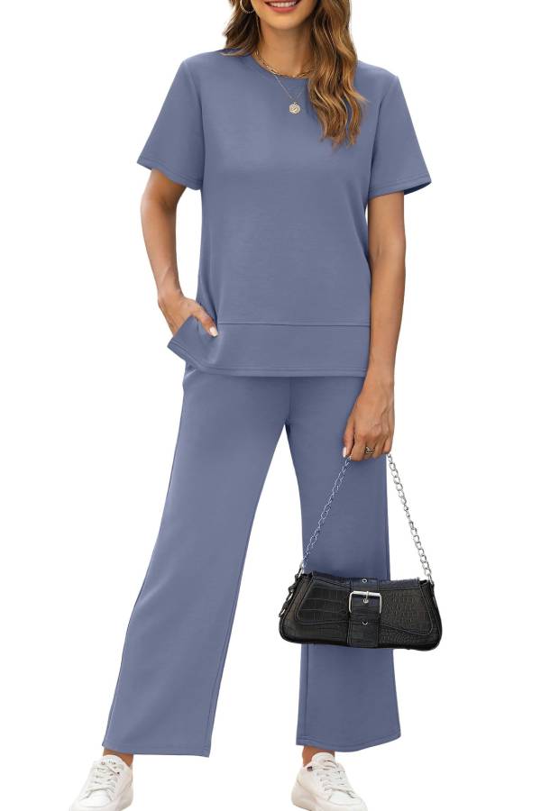 Women's Fashion Comfy Wide Leg 2 Piece Lounge Set
