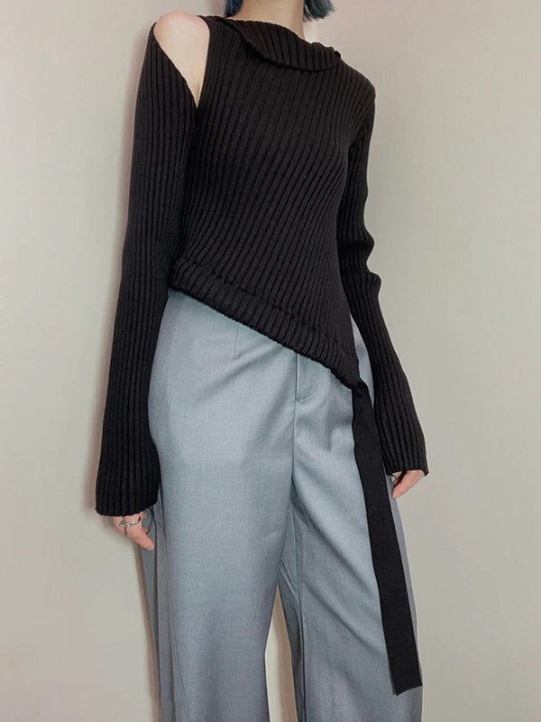 Original Stylish Solid Color Off-The-Shoulder Long Sleeves Sweater Top