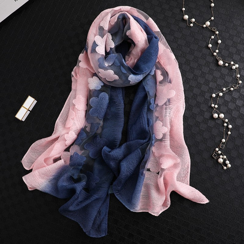 Women's Long Gradient Shawl: Sun-Protective Silk Scarf  Fashion Warm Neck Warmer