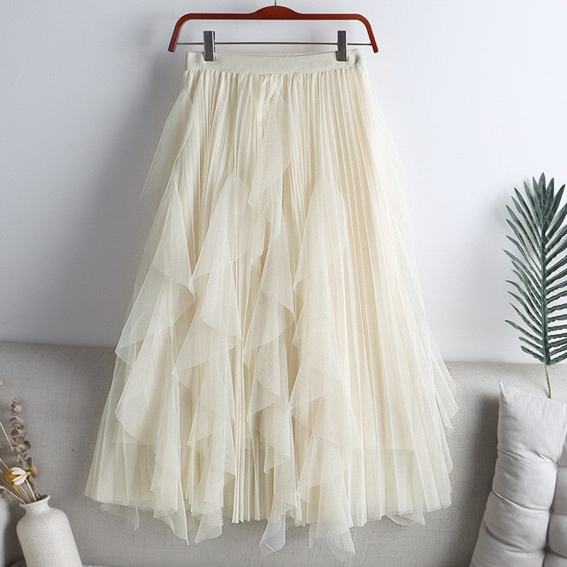 Irregular Slim A-Line Mesh Skirt
