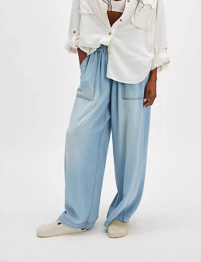 Fashion Baggy Mid Waist Straight Leg Denim Pants
