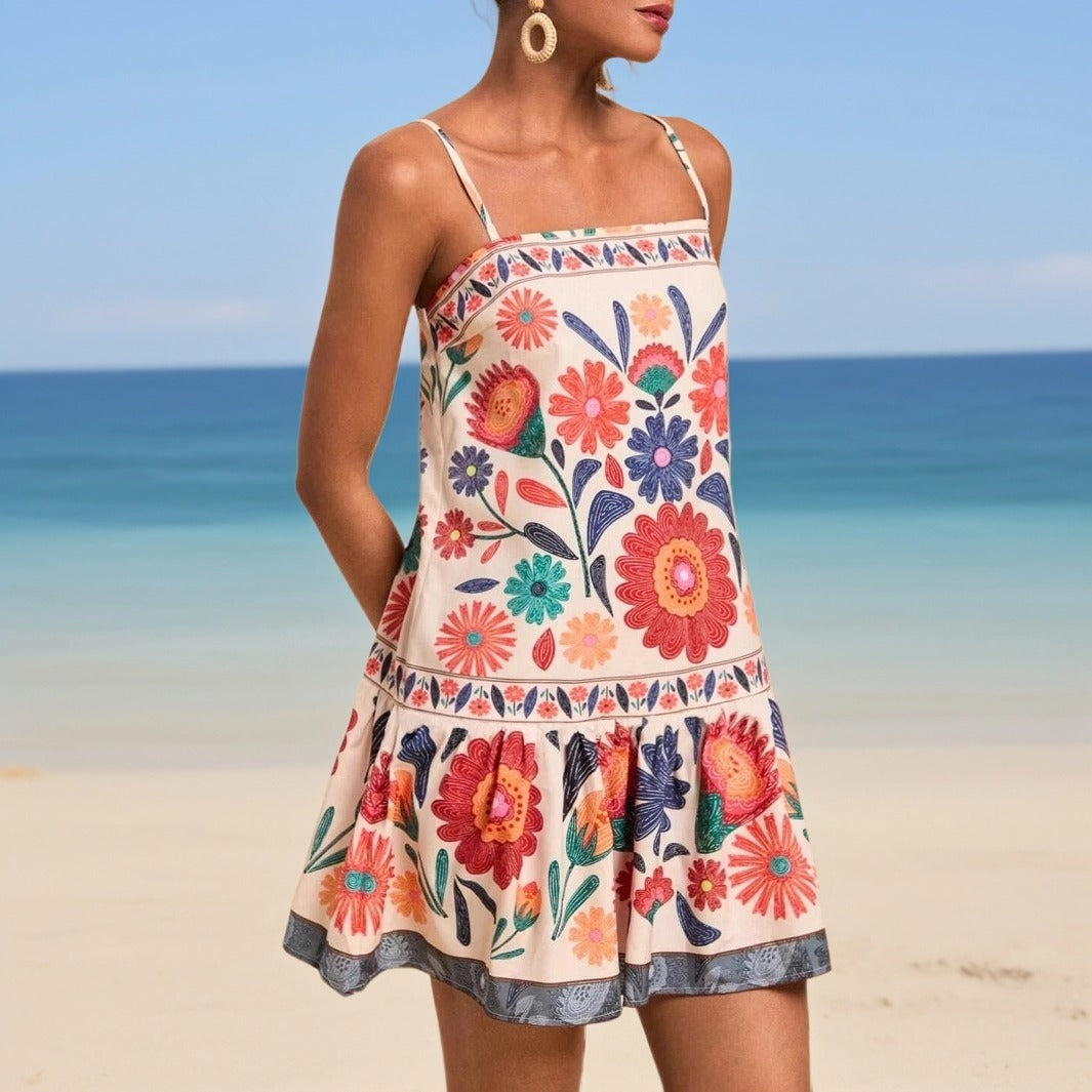 High-Waist Printed Strappy Sundress