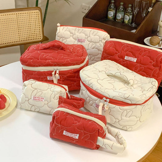 Cute Embroidered Rabbit Soft Make Up Bag
